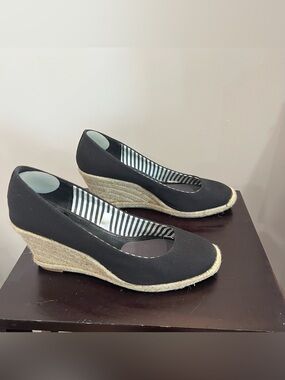 Merona  Black Espadrille Wedge Pumps with Striped Lining